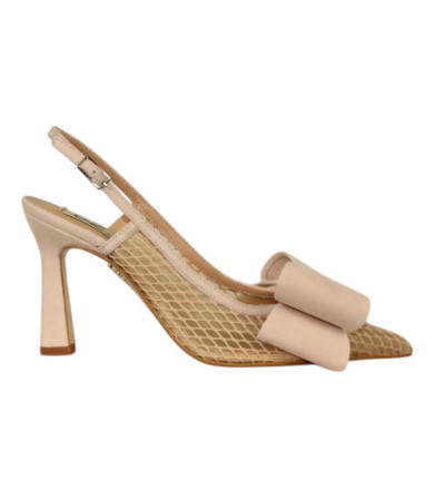 salon geometrico tacon 7cm en piel ante y rejilla con lazo