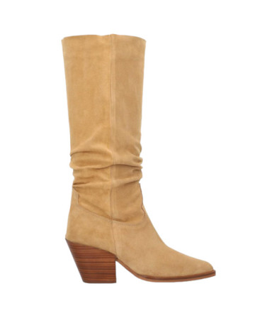 bota cowboy tacon 5 cm en piel suede con caña arrugada fabricado en españa