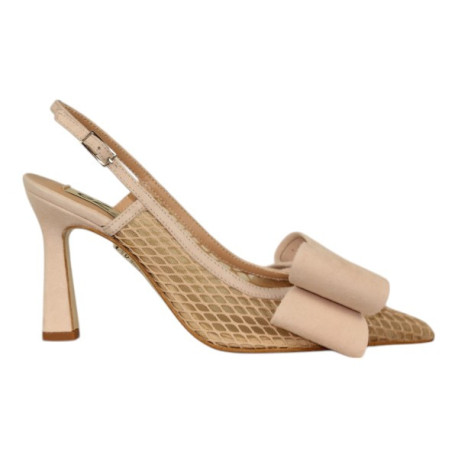 salon geometrico tacon 7cm en piel ante y rejilla con lazo