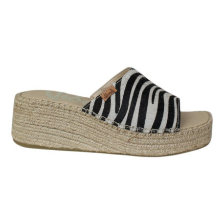 Vidorreta zueco cuña yute en piel print cebra