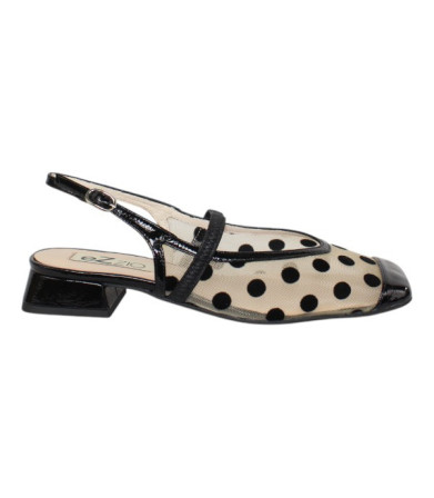 bailarina abierta tacon 3 cm en rejilla estampada topos