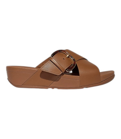 Fitflop LULU  Resin-Buckle Leather Cross Slides Tan