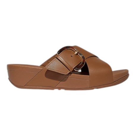 Fitflop LULU  Resin-Buckle Leather Cross Slides Tan