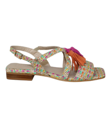sandalia piel multi con pompon combinado