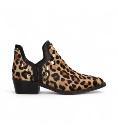 botin cowboy con remaches piel print animal linea cecile