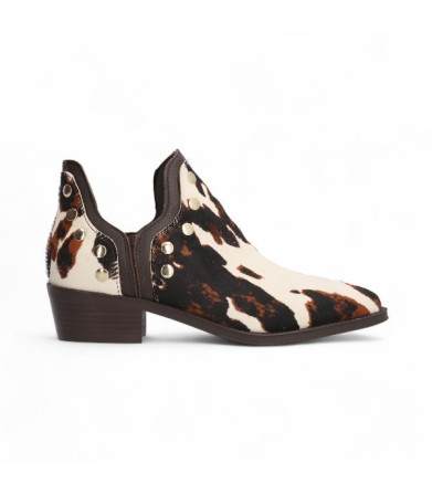 botin cowboy con remaches piel print animal  linea cecile