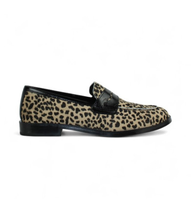zapato mocasin piso flexible piel print leopardo modelo xela